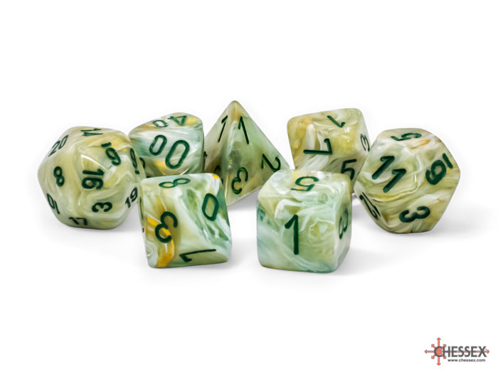 Marble Mega-hedral Green/dark green 7-Die Set