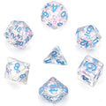 Pink/ White Glitter Stars Dice Series w/Blue 7-Dice Set