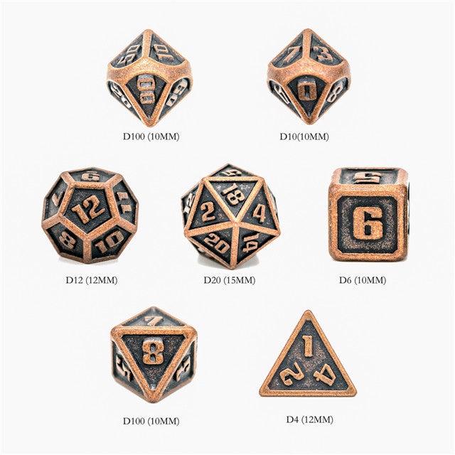 Silver Mini Metal Dice Ancient Effect | (10mm to 15mm) 7-Dice Udixi RPG
