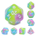 Childhood Pink/Blue/Green/Yellow Blend with White Numbering 7-Dice Set RPG