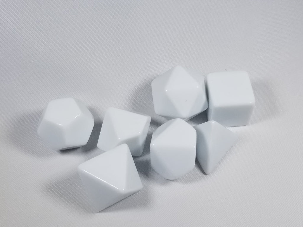 White Blank 7-Dice Set d4, d6, d8, d10, d12, d20 for Customization Ready DIY Bescon