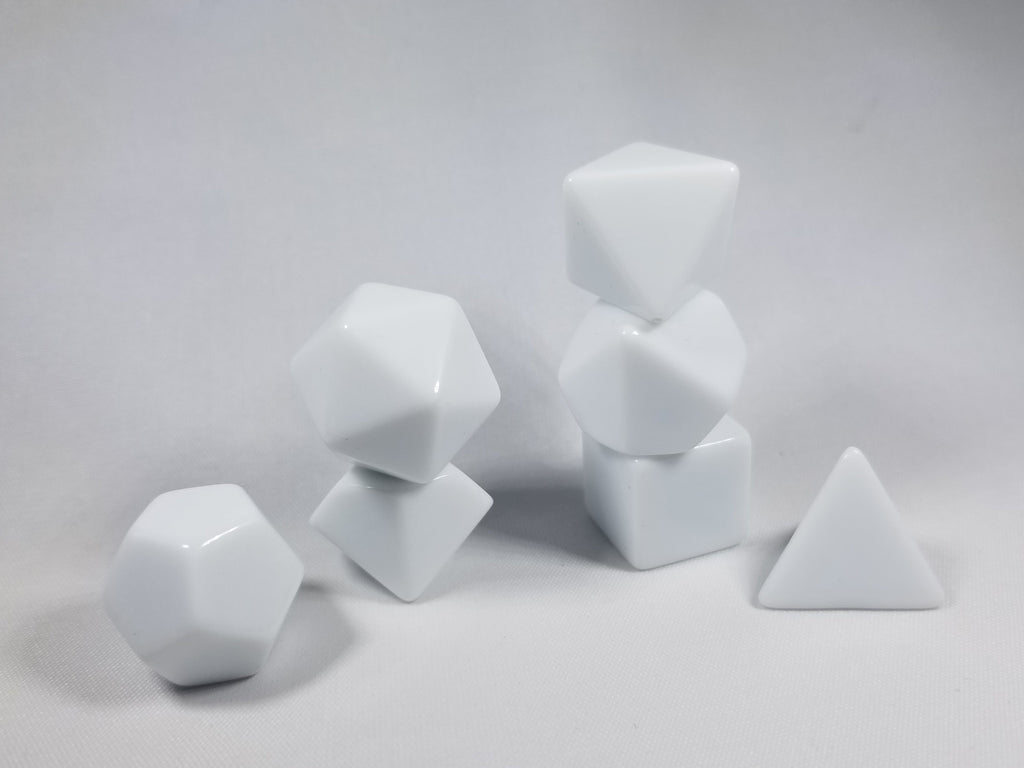 White Blank 7-Dice Set d4, d6, d8, d10, d12, d20 for Customization Ready DIY Bescon