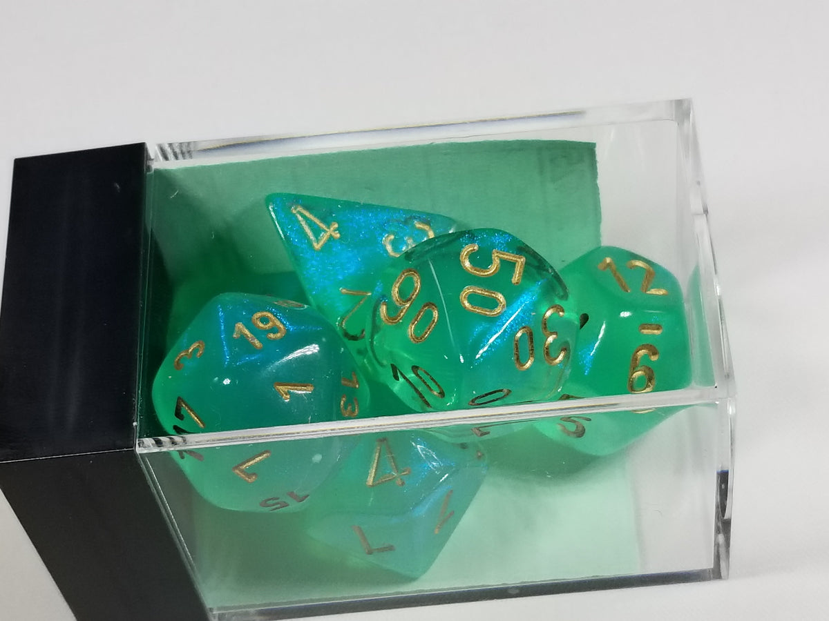 Chessex Borealis Light Green/Gold 7-Die Set –  Polyhedral Dice (OOP Non-Luminary, Rare)