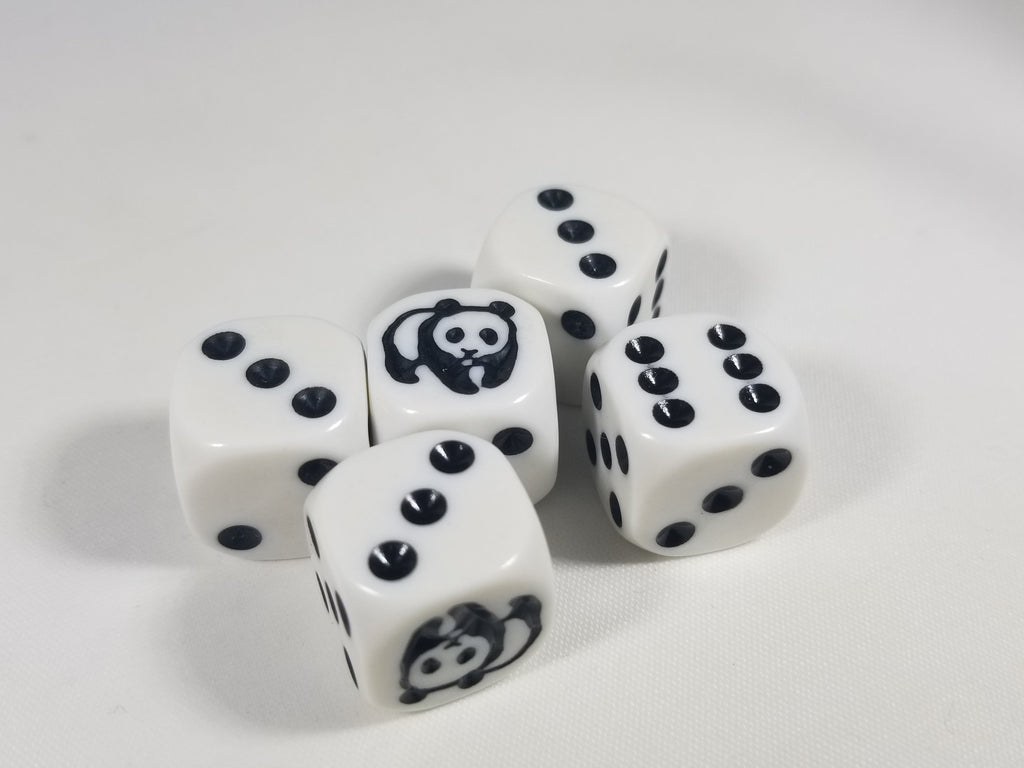 Panda Dice Six Sided D6 16mm White with Black Pips