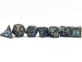 Dark Silver w/purple-blue Glitter Barbed Strengthened Metal 7-Dice Set | Metal DND Dice