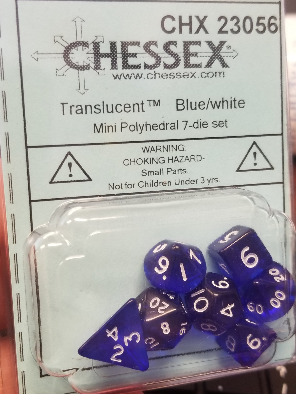Chessex Translucent Blue w/ White Mini Polyhedral 7-die Set CHX 23056 OOP