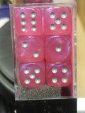 CHX 27604 16mm Block Borealis Pink w/ Silver Pips Dice Set Chessex