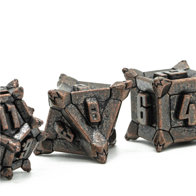 Ancient Copper Pinwheel Strengthened Metal 7-Dice Set | Metal DND Dice