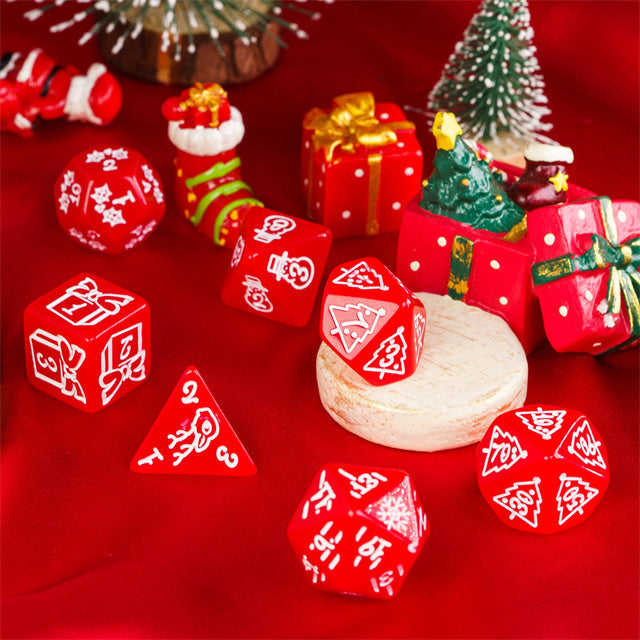Red Christmas Dice w/White Presents Trees Snowman Holiday Festive