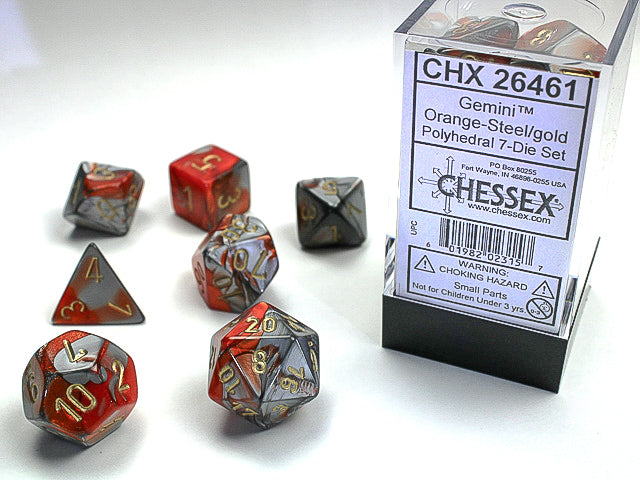 Gemini® Polyhedral Orange-Steel/gold 7-Die Set RPG DND OOP Out of Print
