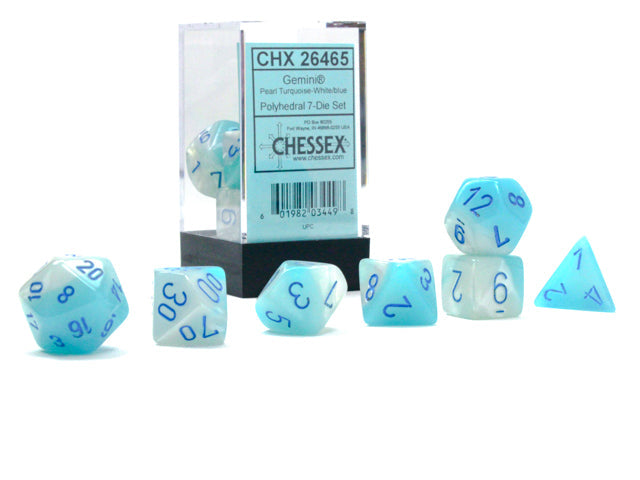 Gemini® Polyhedral Pearl Turquoise-White/blue Luminary™ 7-Die Set /16mm/12mm/30MM