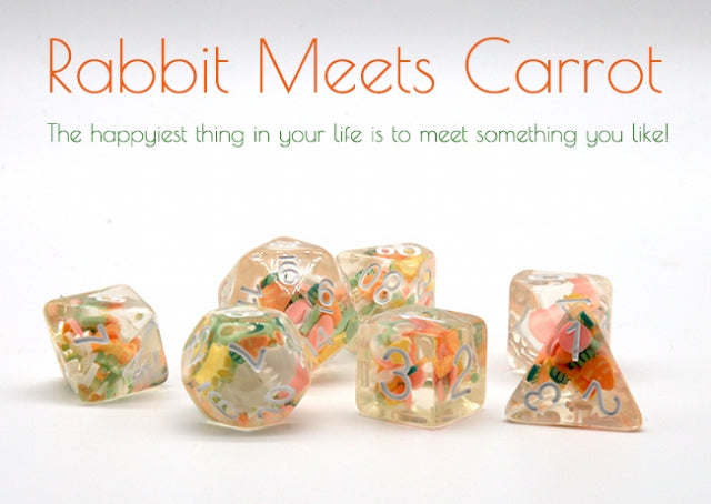 Rabbit Meets Carrots Dice Clear Dice w/ Carrots 7-Dice Set Rpg
