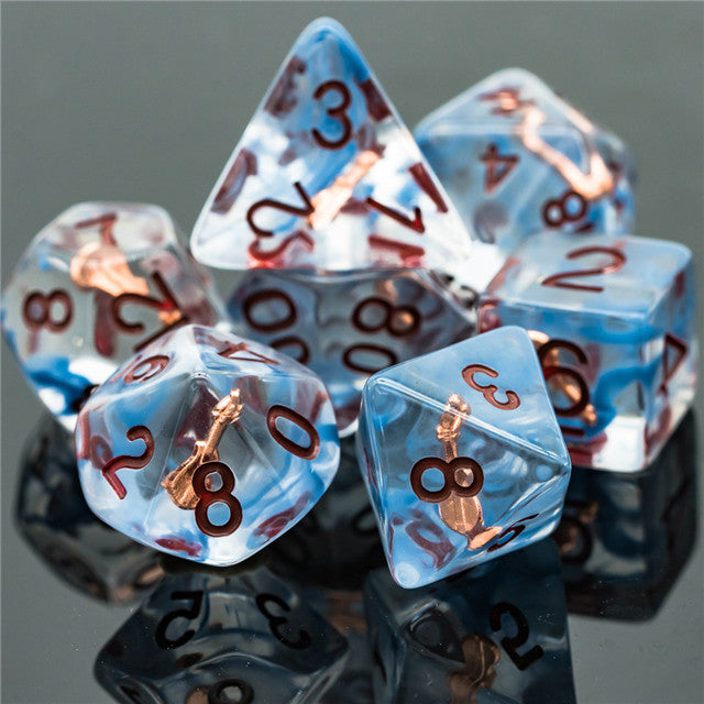 Bard (Violin) Clear Dice w/ Golden Violin 7-Dice Set Rpg