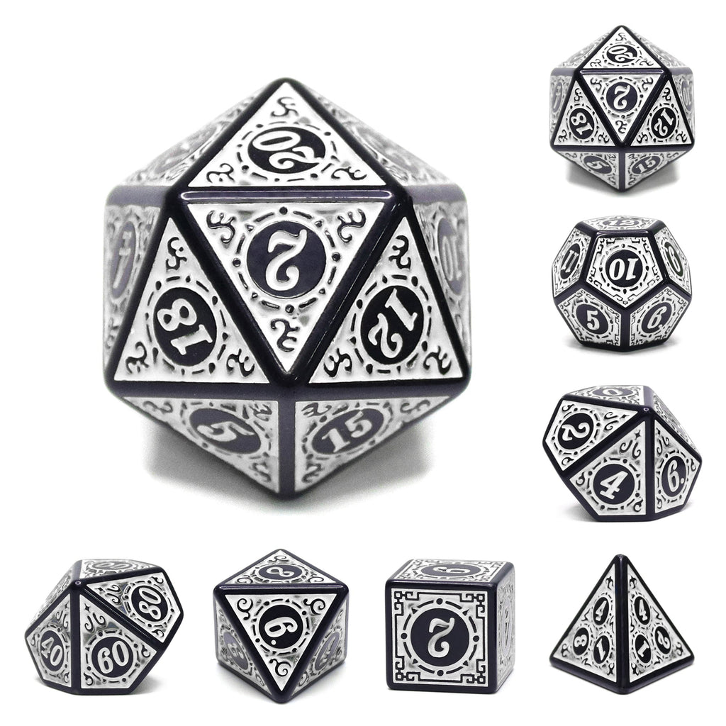 White Magic Flame 7-Dice Set DND RPG Dice Black w/Color Fill