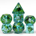 White Fish Seaweed 7-Dice Set w/Green Numbers Dnd Dice Set