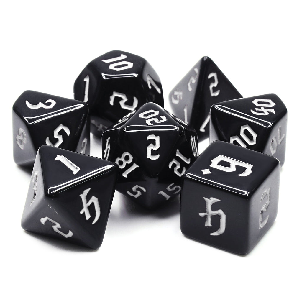 Economy Black Dice (White font) 7-Dice Set RPG DND