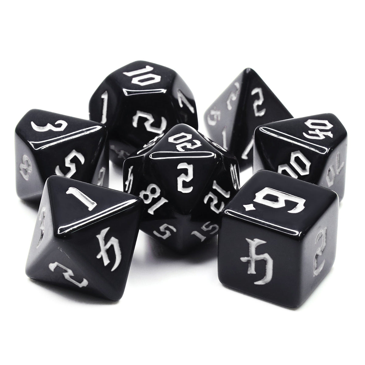 Economy Black Dice (White font) 7-Dice Set RPG DND