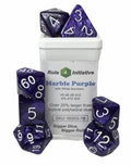 Marble Purple Shimmer w/ White Numbers 7-Dice Set RPG DND Dice