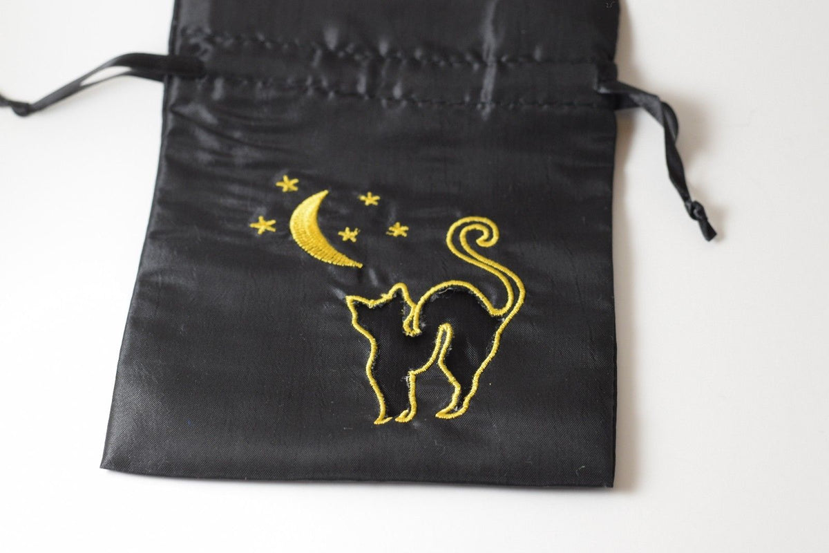 Black Cat Gift Bag Large Game Dice Bag White Counter Pouch Taffeta Scary Night