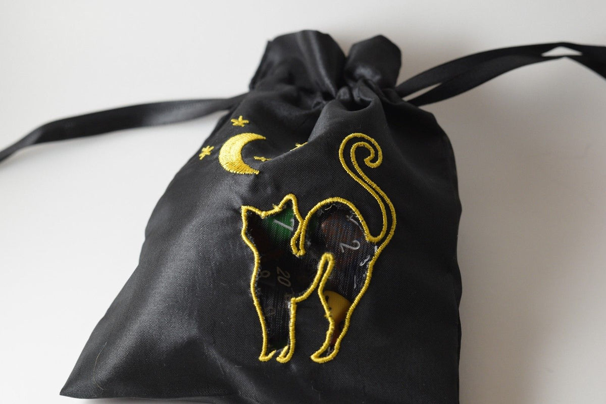 Black Cat Gift Bag Large Game Dice Bag White Counter Pouch Taffeta Scary Night