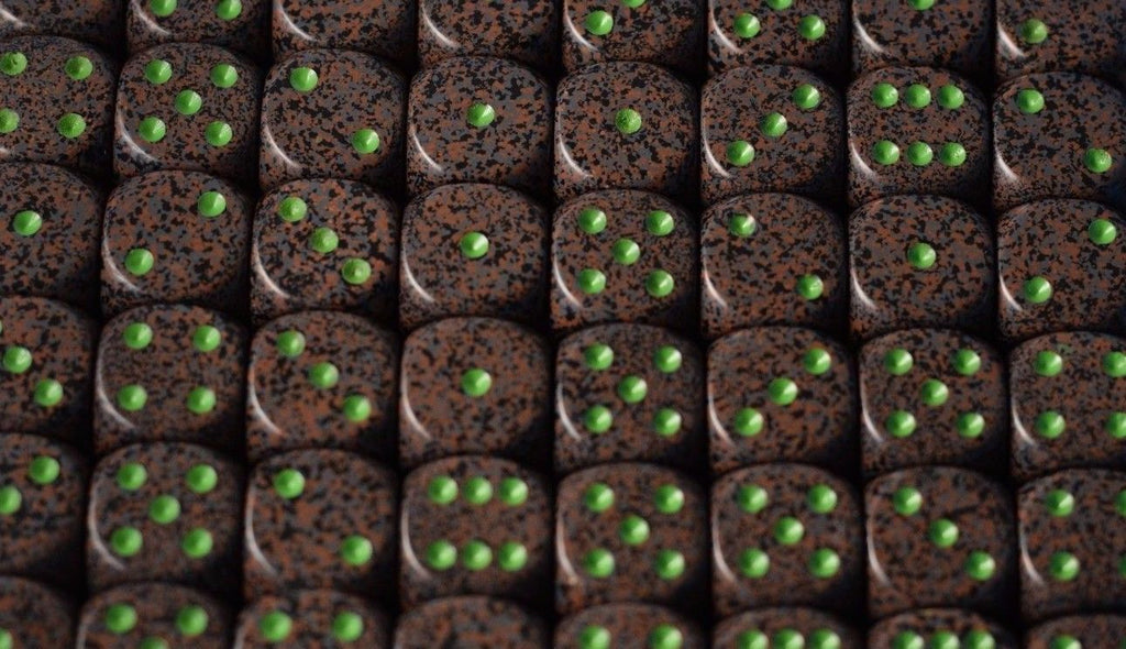 Earth Speckled 16mm D6 Pipped | Sold per Die (Green + Brown Dice)