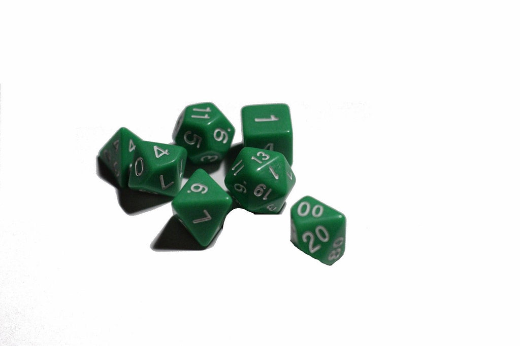 Green Opaque 7 Die Set Polyhedral Dice by BrycesDice RPG Magic D&D Unique Dragon