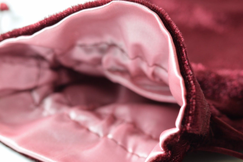 Large Maroon Velvet Gift Big Game Dice Bag w/ Pink Satin Lining Counter Pouch