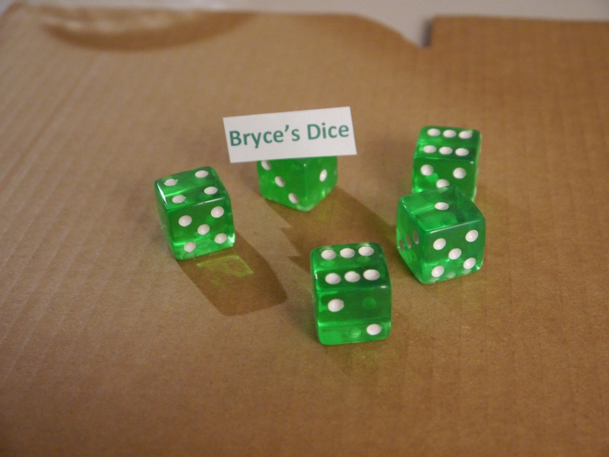 NEW Set of 5 Green Transparent Large Casino Size 19mm Dice Green Great Quality