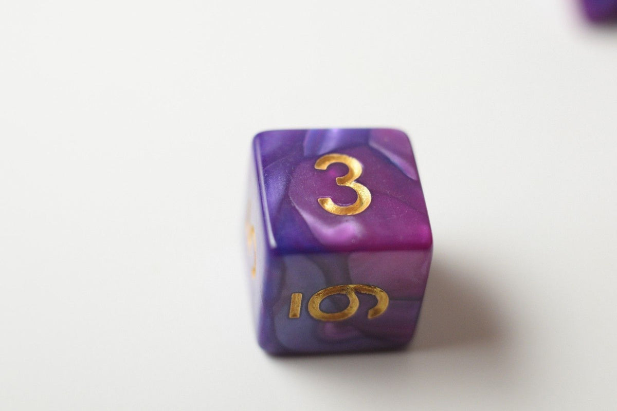 NEW Royal Purple & Blue Regal Swirl Poly Dice Set (7) RPG DnD w/ Gold Numbers