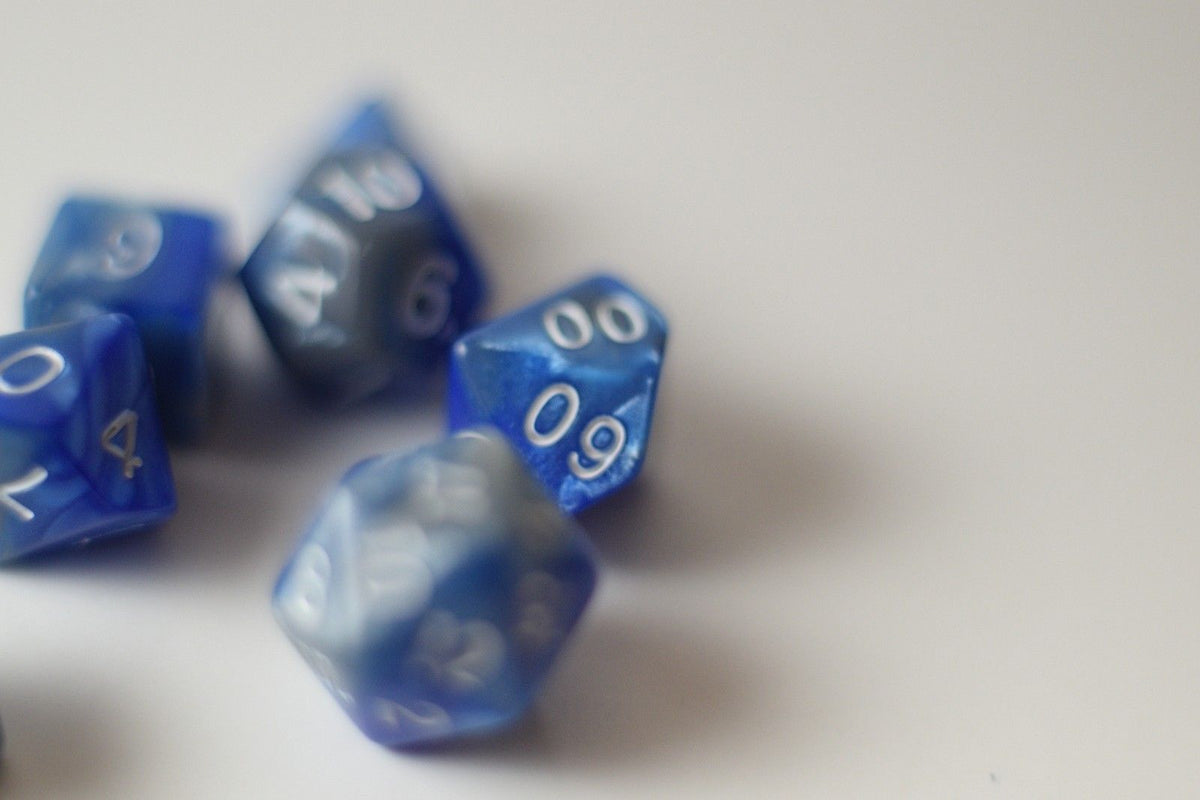 New Shiny Steel Blue Miniature Poly Dice Set Small (7) RPG DnD Mini Cute