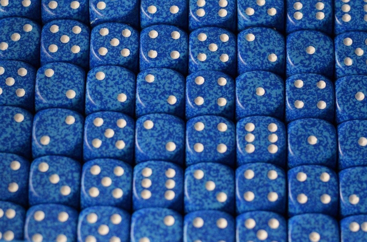 Water Speckled 16mm D6 Pipped Dice | Blue and White (sold per die)