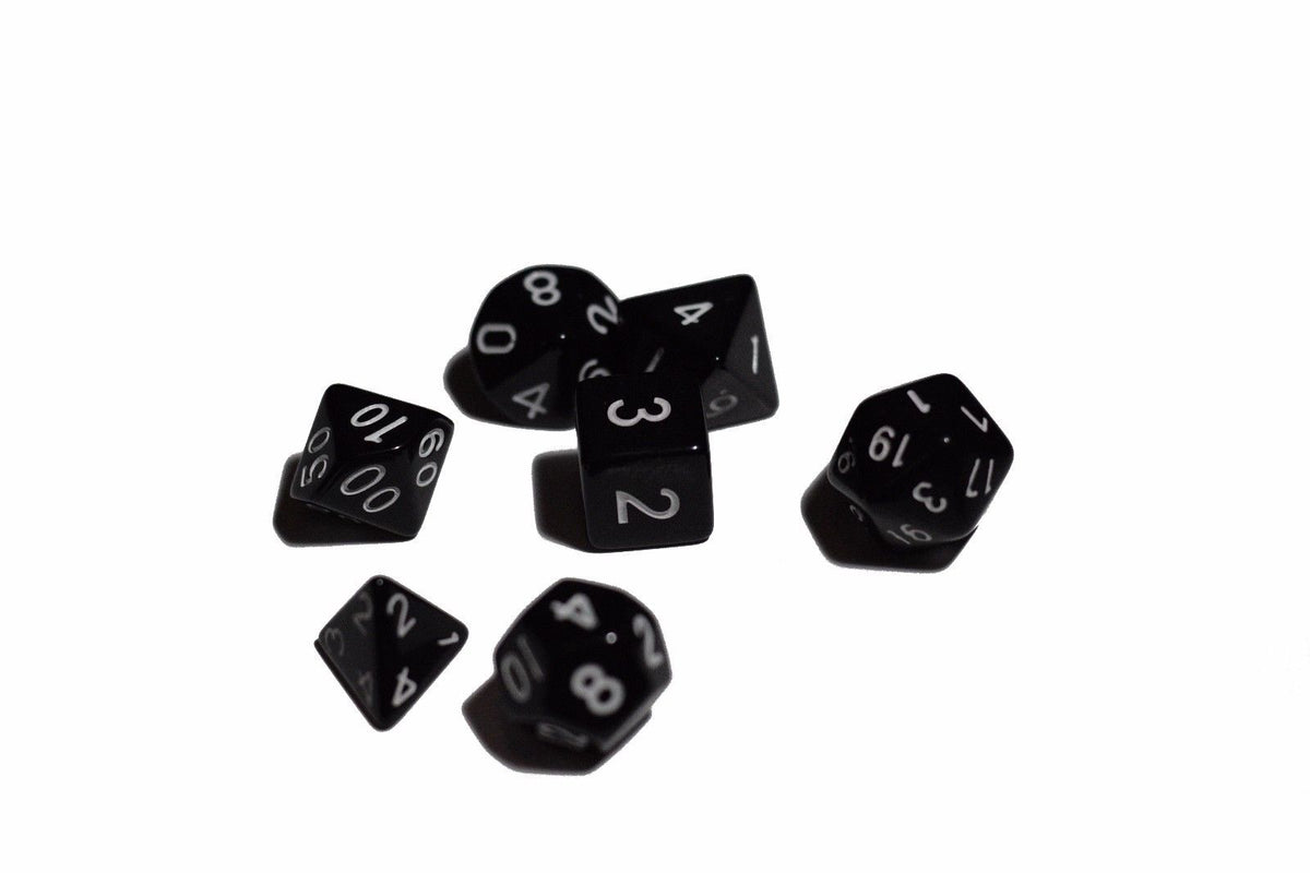 Black Opaque 7 Die Set Polyhedral Dice by BrycesDice RPG Magic D&D Unique