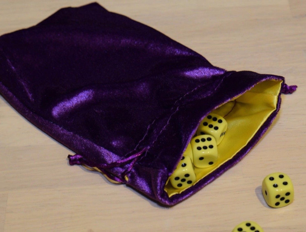 Large Purple Velvet Gift Big Game Dice Bag w/ Yellow Satin Lining Counter Pouch