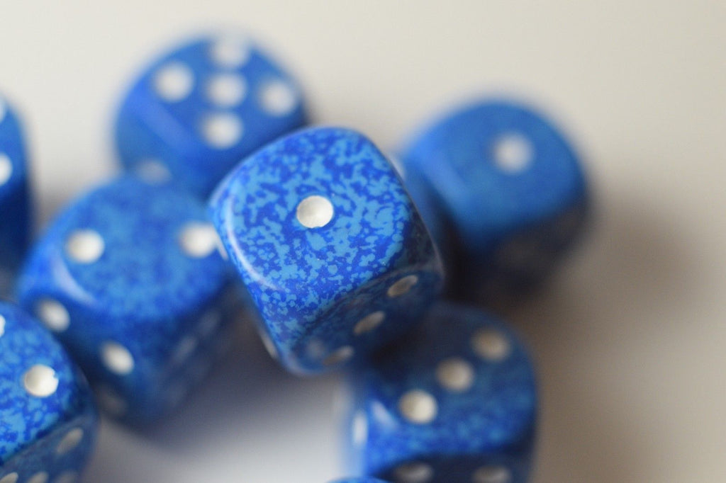 Water Speckled 16mm D6 Pipped Dice | Blue and White (sold per die)