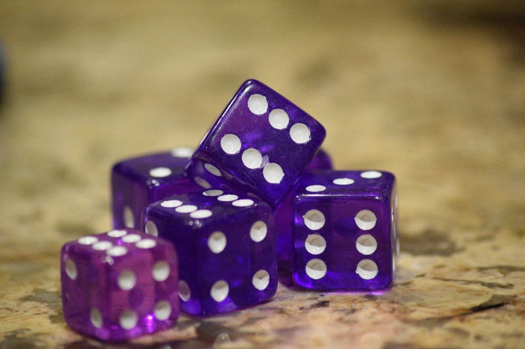 Purple 5 Transparent w/ White Pip Bunco Gaming Dice set 19mm D6 Yahtzee Quality