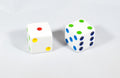 NEW 2 Jumbo 25mm 1 inch White Dice Pair RPG D6 Koplow Large Huge Rainbow Pips