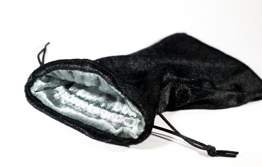 Large Black Velvet Gift Bag Game Dice Bag w/ Grey Velvet Lining Counter Pouch