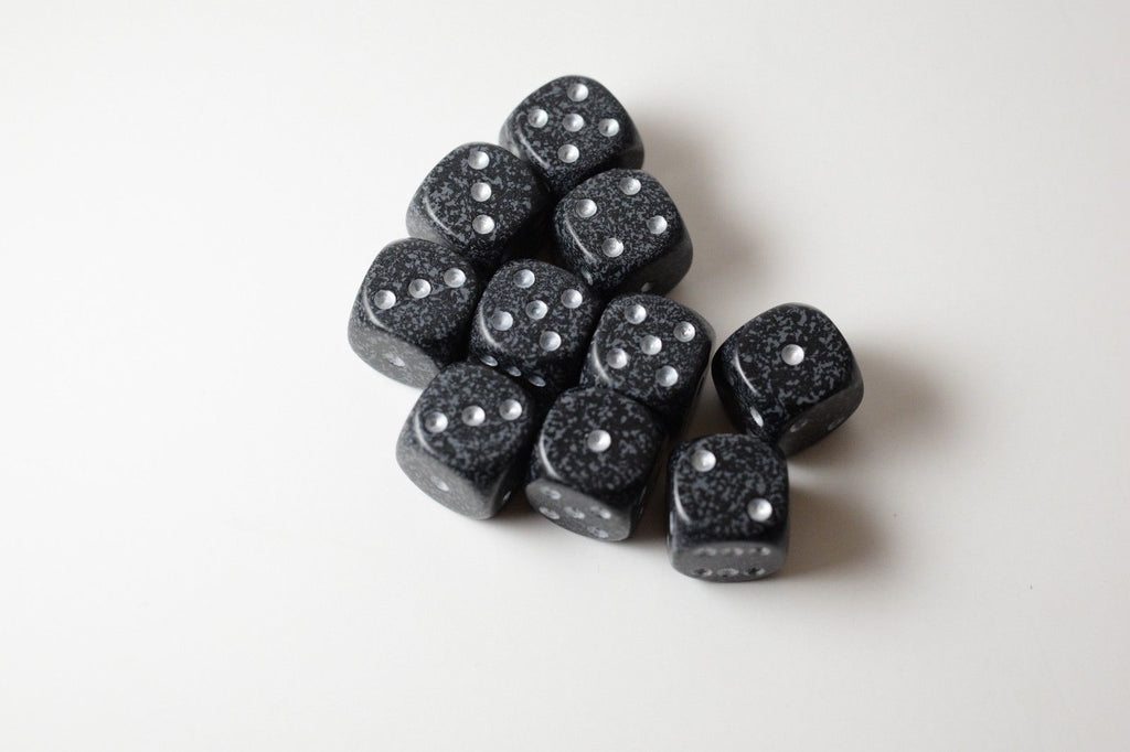 Ninja Speckled 16mm D6 Pipped | Black/Grey (sold per piece)