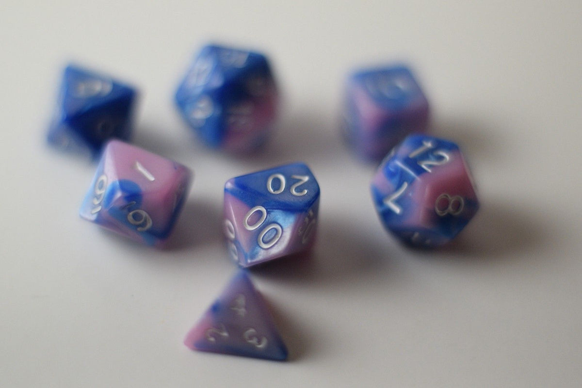 New Shiny Pink Blue Miniature Poly Dice Set Small (7) RPG DnD Mini Cute