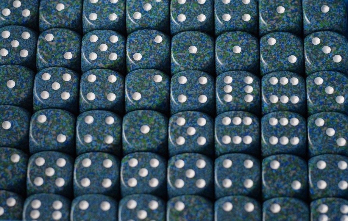 Sea Speckled 16mm D6 Pipped | Green/Blue/White (sold per die)