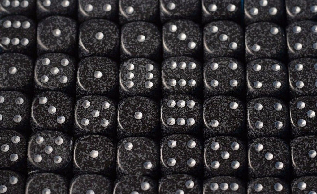Ninja Speckled 16mm D6 Pipped | Black/Grey (sold per piece)