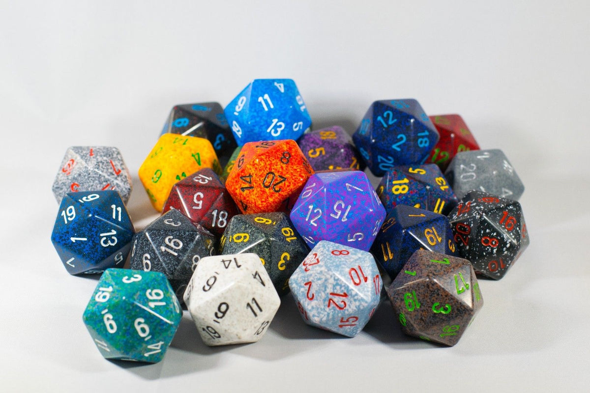 24x Speckled 34mm Chessex D20 Dice Complete Set with Case Large Size Collection
