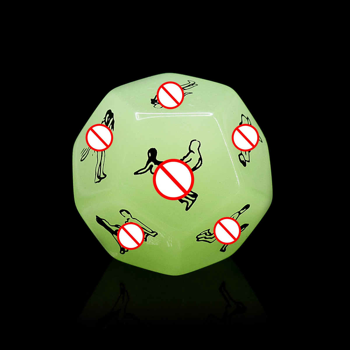 Adult Dice Sex Dice d12 25mm Green Glow in the Dark Kama Sutra Dice