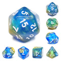 Starry Night Glitter Blue with White Numbering 7-Dice Set RPG