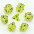 Yellow Glitter Party Glitter Dice (Silver font) 7-Dice Set RPG DND