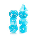 Sky Blue Swirl with White Numbering 7-Dice Set RPG