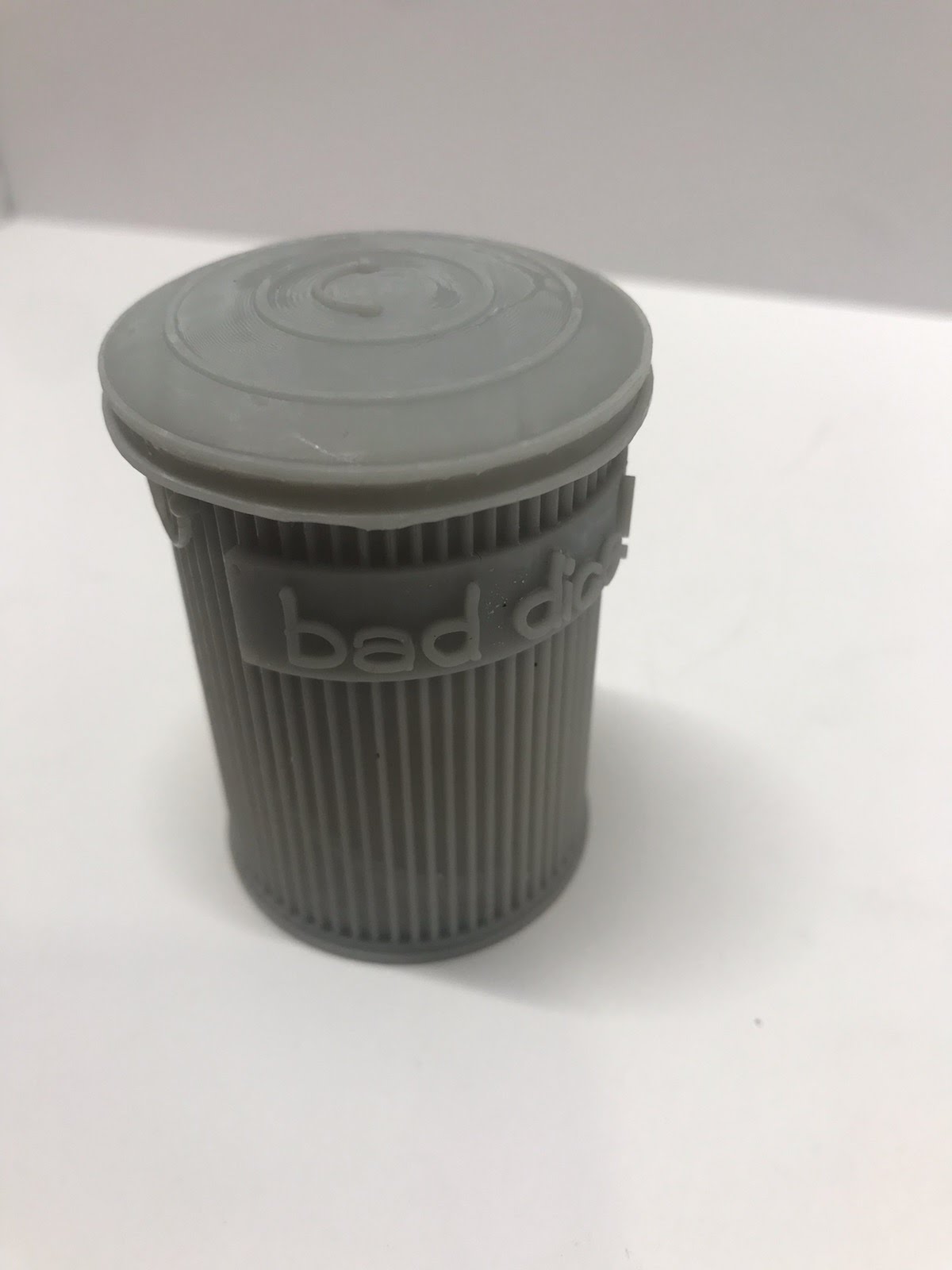 Trash Can Dice Jail: 3d Printed Grey Trash Can for Bad Dice D&D Dice Accessory