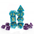Blue Giant Pearl Dice (7) with Green Numbers RPG Role Playing Dice