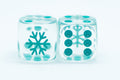 Clear w/Teal 16mm d6 Dice Featuring a Snowflake on the '1' side (sold per die)