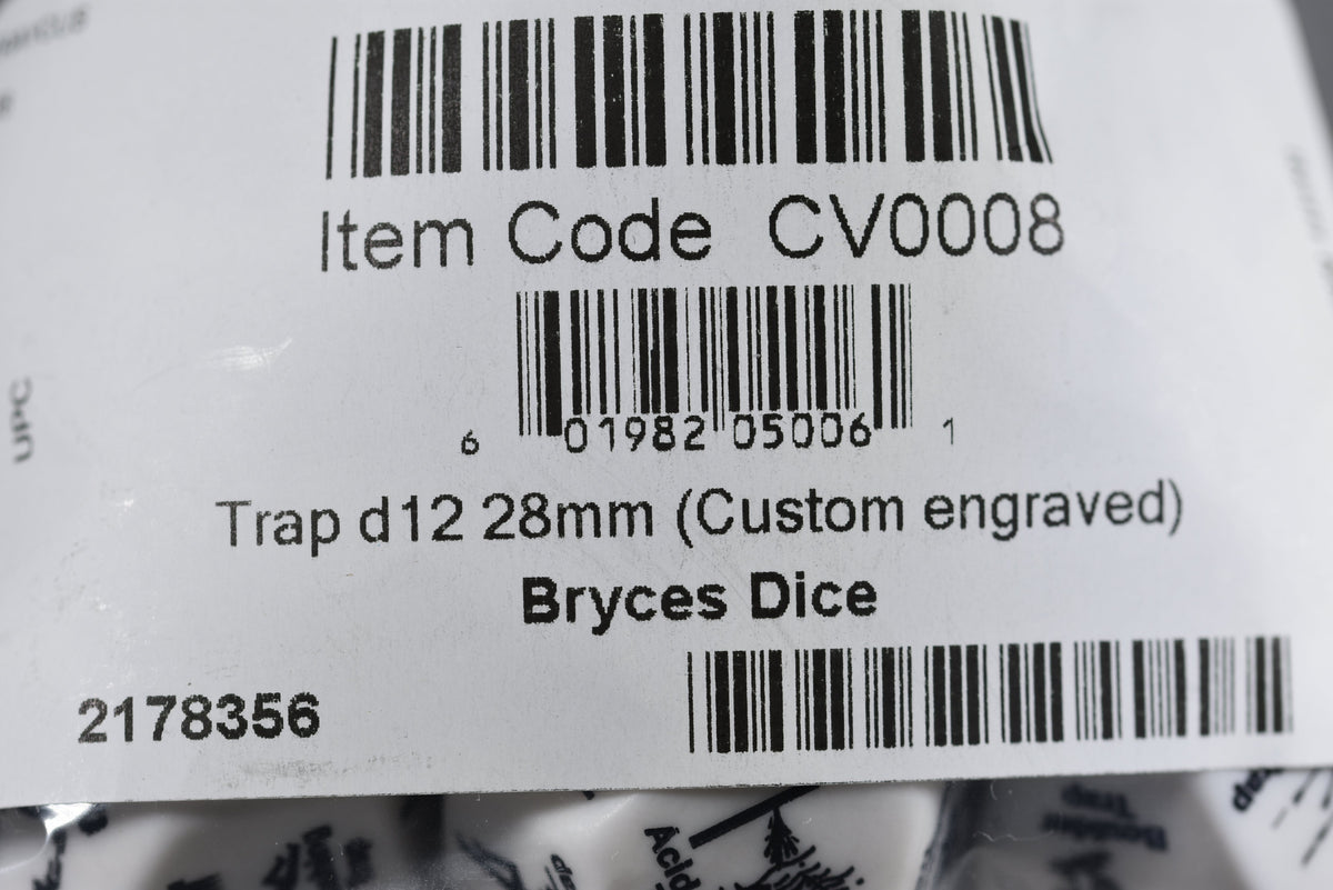 Chessex Opaque White Trap d12 - 28mm Adventure Dice with 12 Unique Traps